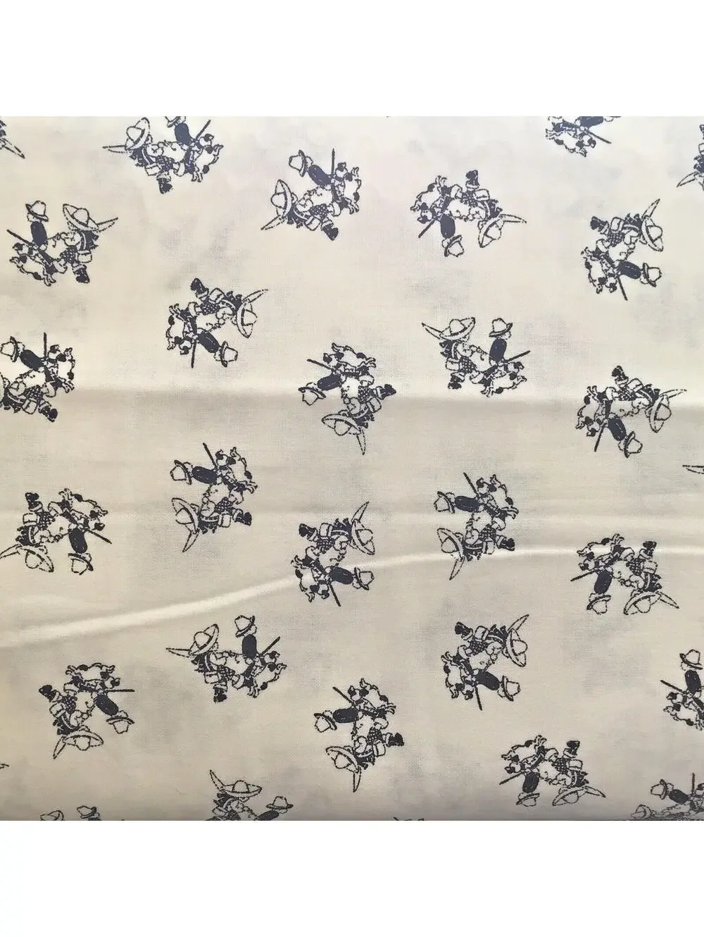 6 yds White & Black fabric with small kids in black going fishing MDG USA